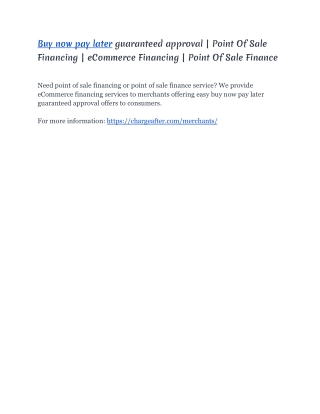 Buy now pay later guaranteed approval | Point Of Sale Financing | eCommerce Fina