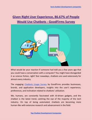 Given Right User Experience, 86.67% of People Would Use Chatbots - GoodFirms Survey