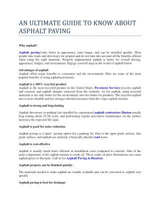 AN ULTIMATE GUIDE TO KNOW ABOUT ASPHALT PAVING