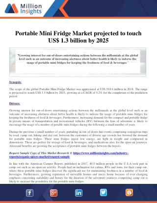 Portable Mini Fridge Market projected to touch US$ 1.3 billion by 2025