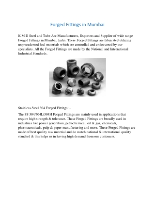 Forged Fittings in Mumbai - Kmd Steel adn Tube