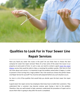 Qualities to Look For in Your Sewer Line Repair Services