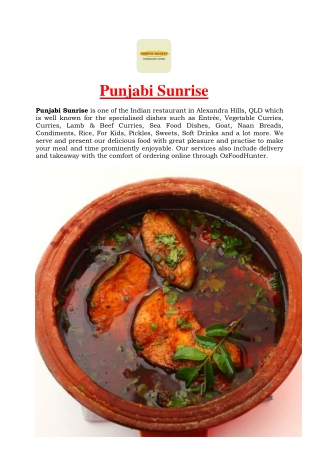 5% Off - Punjabi Sunrise Indian takeaway restaurant Alexandra Hills, QLD.