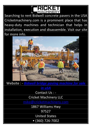 Bidwell Bridge Paving Machine for Sale in USA Cricketmachinery.com