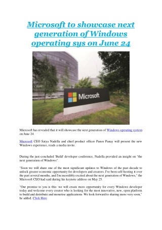 Microsoft to showcase next generation of Windows operating sys on June 24