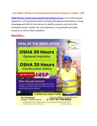 Join OSHA 30 Hours Construction & General Industry in Dubai - UAE