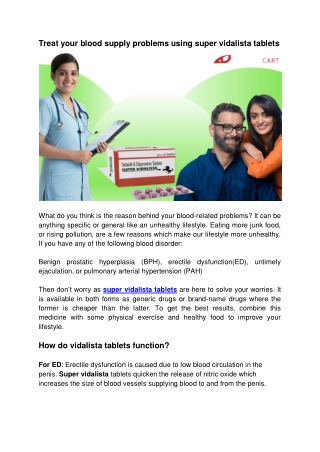 Treat your blood supply problems using super vidalista tablets