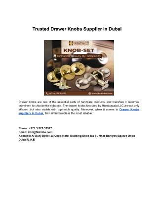 Trusted Drawer Knobs Supplier in Dubai