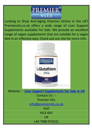 Liver Support Supplements for Sale in UK Premiervits.co.uk