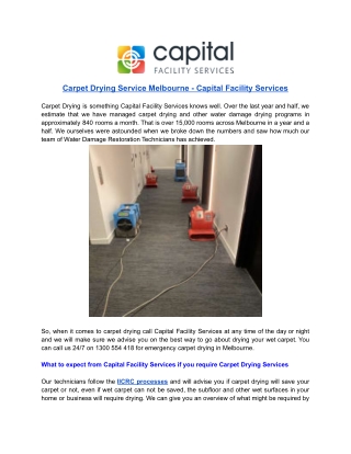 Carpet Drying Service Melbourne - Capital Facility Services