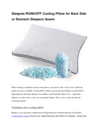 RONKOFF Cooling Pillow for Back Side or Stomach Sleepers Queen