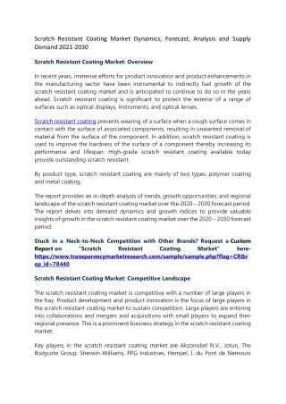 Scratch Resistant Coating Market Dynamics, Forecast, Analysis and Supply Demand