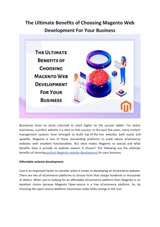 Ultimate Benefits of Choosing Magento Web Development For Your Business