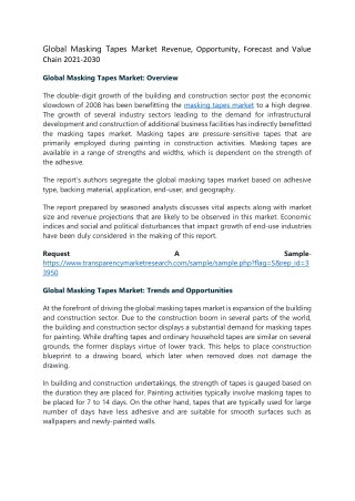 Masking Tapes Market share and Value Chain 2021