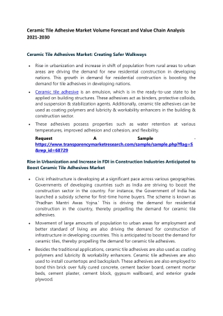 Ceramic Tile Adhesive Market size and forecast, 2021-2030