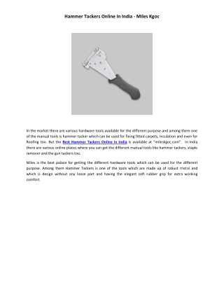 Hammer Tackers Online in India - Miles Kgoc