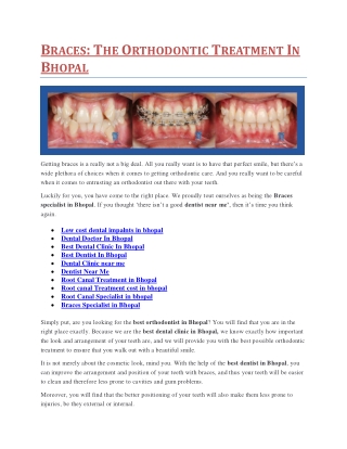 BRACES THE ORTHODONTIC TREATMENT IN BHOPAL