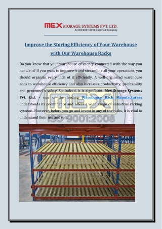 Improve the Storing Efficiency of Your Warehouse with Our Warehouse Racks
