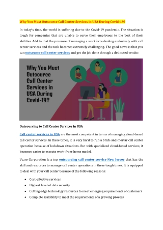 Why You Must Outsource Call Center Services in USA During Covid_19