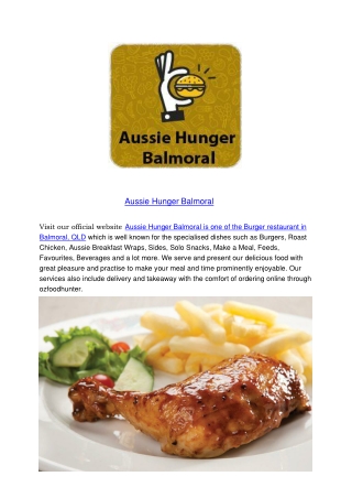 5% Off - Aussie Hunger Burger Delivery Balmoral, QLD