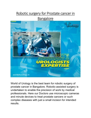 Robotic surgery for Prostate cancer in Bangalore