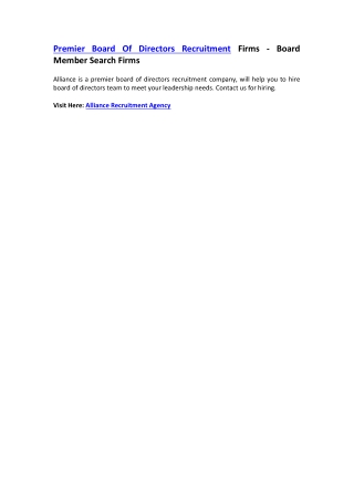 Premier Board Of Directors Recruitment Firms - Board Member Search Firms
