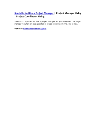 Hire a Project Manager - Project Manager Hiring - Project Coordinator Hiring