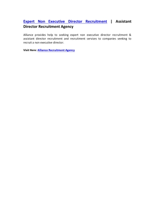 Expert Non Executive Director Recruitment | Assistant Director Recruitment