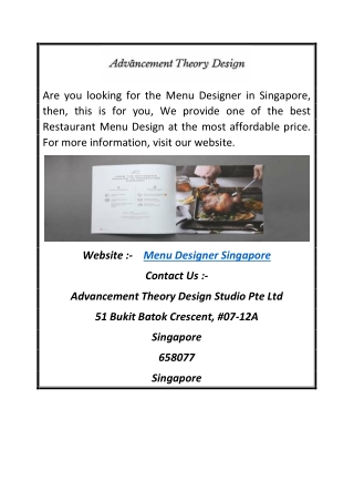 Menu Designer Singapore | Advancement Theory