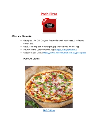 15% off - Posh Pizza Merriwa Restaurant Menu, WA