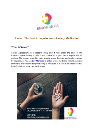 Xanax: The Best & Popular Anti-Anxiety Medication