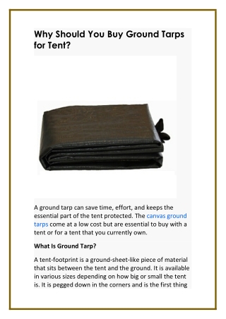 Why Should You Buy Ground Tarps for Tent?