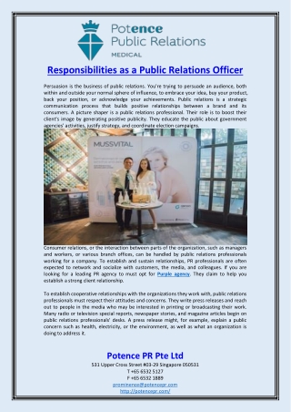 Responsibilities as a Public Relations Officer