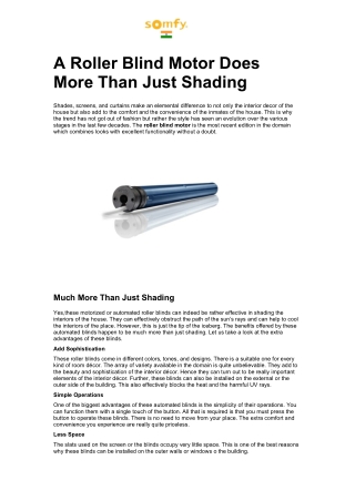 A Roller Blind Motor Does More Than Just Shading