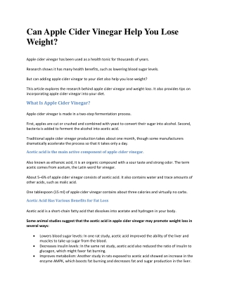 Can Apple Cider Vinegar Help You Lose Weight