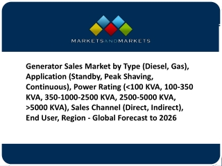 Generator Sales Market to Touch $26.5 billion by 2026