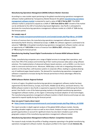 Manufacturing Operations Management (MOM) Software Market