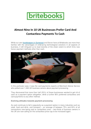 Almost Nine In 10 UK Businesses Prefer Card And Contactless Payments To Cash