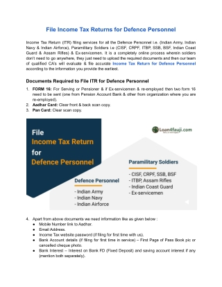 File Income Tax Return for Defence Personnel