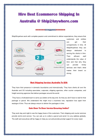 Hire Best Ecommerce Shipping In Australia @ Ship2Anywhere.com