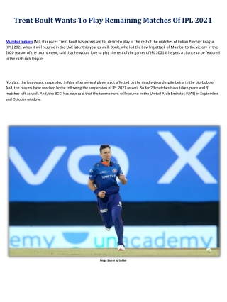 Trent Boult Wants To Play Remaining Matches Of IPL 2021