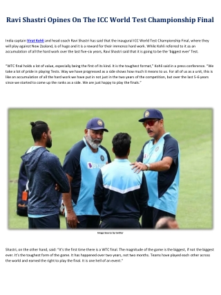 Ravi Shastri Opines On The ICC World Test Championship Final