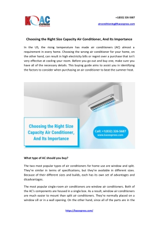 Choosing the Right Size Capacity Air Conditioner, And Its Importance