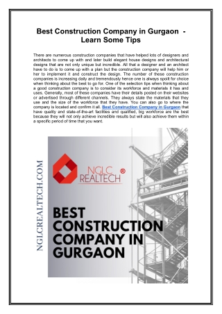 Best Construction Company in Gurgaon Learn Some Tips