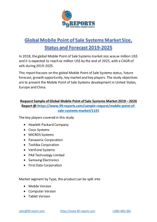 Global Mobile Point of Sale Systems Market Size, Status and Forecast 2019-2025