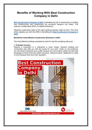Benefits of Working With Best Construction Company in Delhi