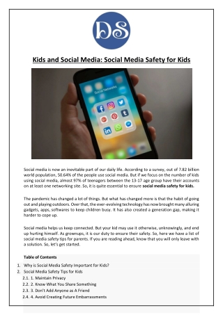Kids and Social Media Social Media Safety for Kids