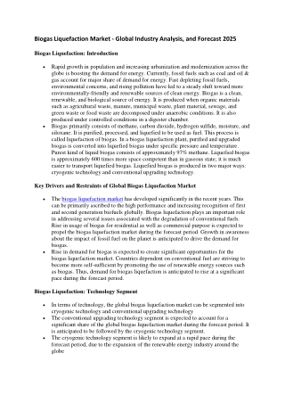 Biogas Liquefaction Market – Global Industry Analysis, and Forecast 2025