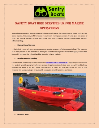 Safety Boat Hire Services UK for Marine Operations