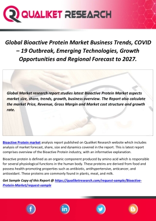 Global Bioactive Protein Market Business Trends, COVID – 19 Outbreak, Emerging Technologies, Growth Opportunities and Re